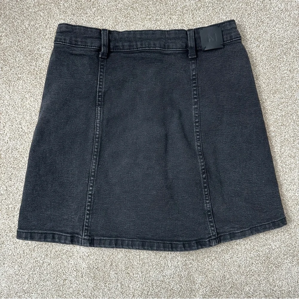 Mango Vicky Black Denim Button-Front Skirt Size Small